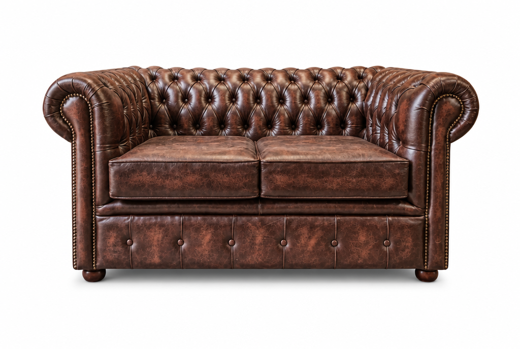 Antique Brown Chesterfield Tudor 2-Seater Sofa, front view