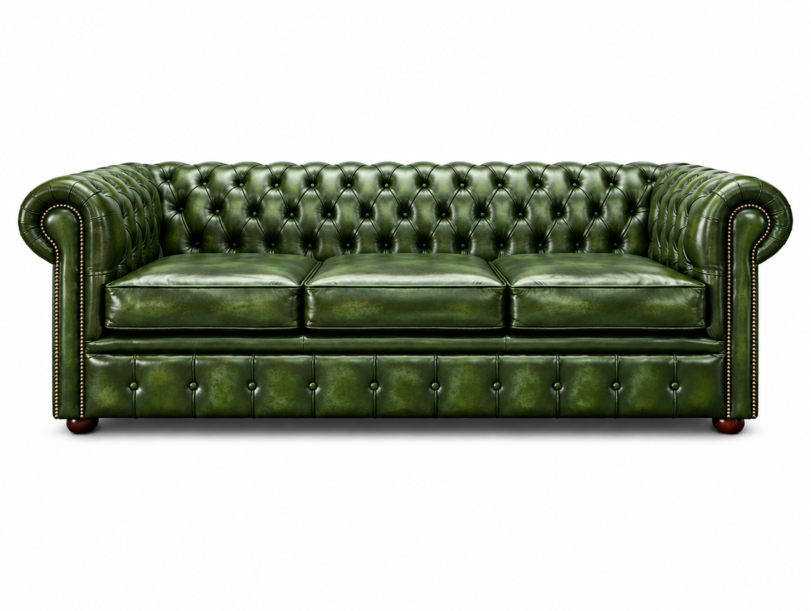 Antique Green Chesterfield Tudor 3-Seater Sofa, front view