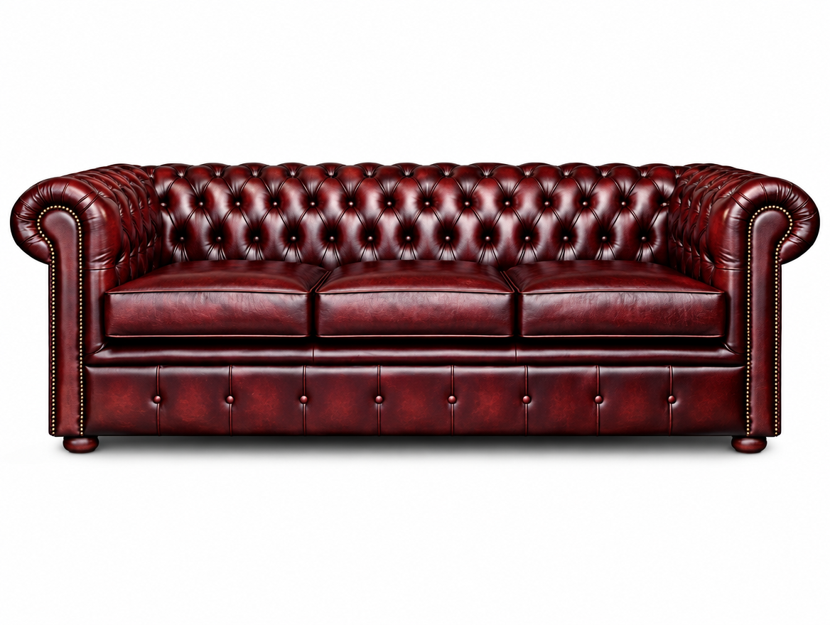 Antique Rosso Chesterfield Tudor 3-Seater Sofa, front view