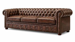 Antique Brown Chesterfield Tudor 3-Seater Sofa, three-quarter view