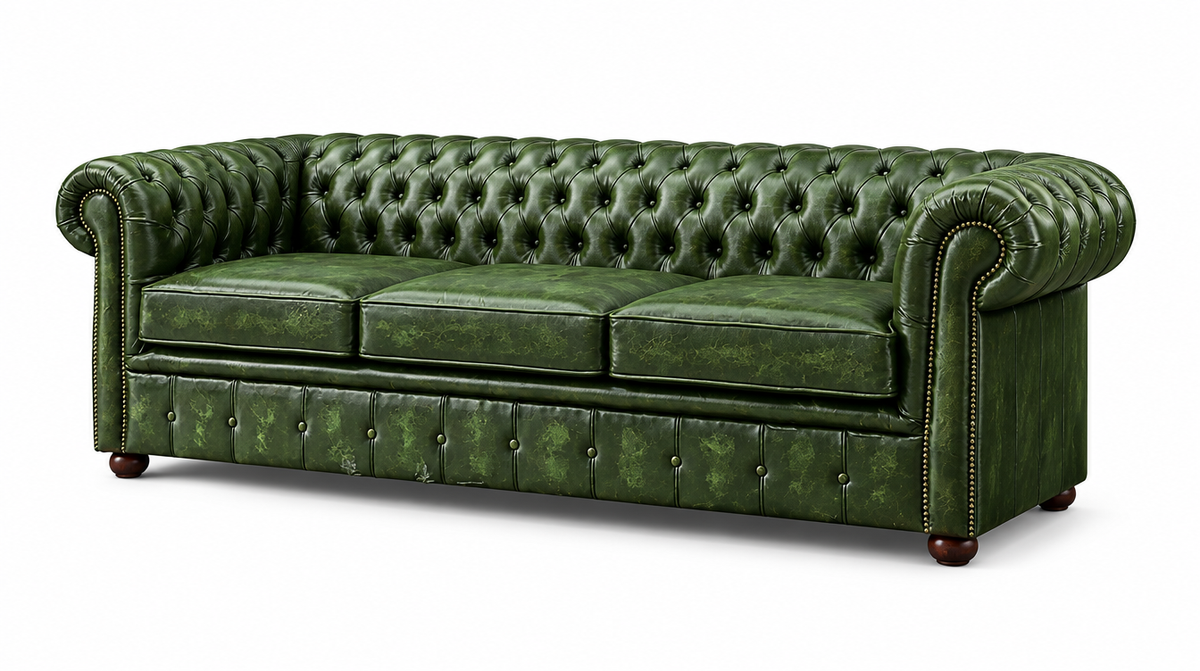 Antique Green Chesterfield Tudor 3-Seater Sofa, three-quarter view