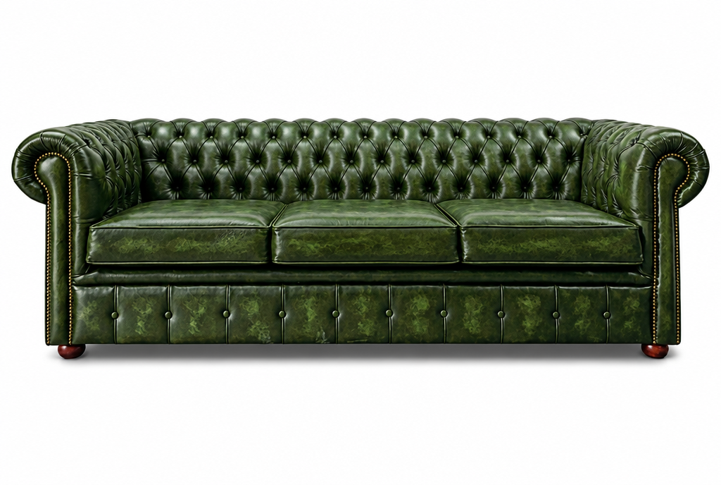 Antique Green Chesterfield Tudor 4-Seater Sofa, front view
