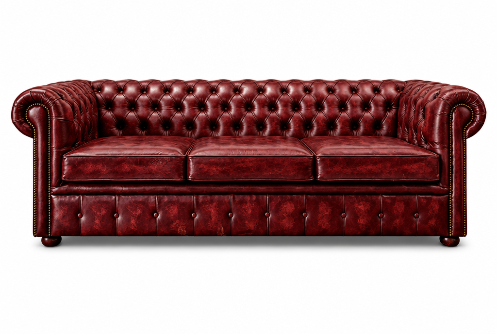 Antique Rosso Chesterfield Tudor 4-Seater Sofa, front view