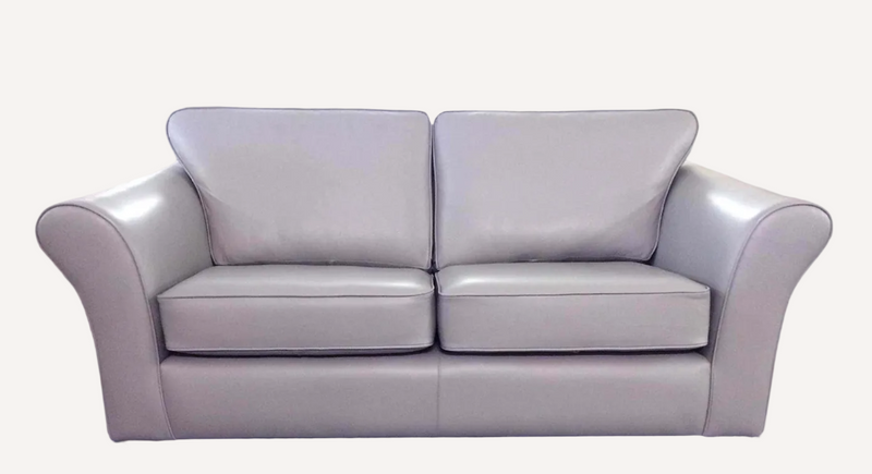 A light gray two-seater loveseat sofa with padded back cushions and rolled arms, shown against a plain white background.