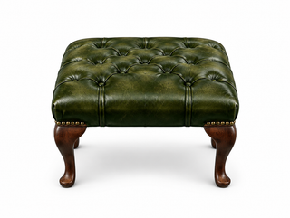 Antique Green Chesterfield Queen Anne Footstool, front view