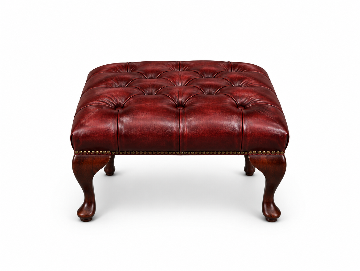 Antique Rosso Chesterfield Queen Anne Footstool, front view
