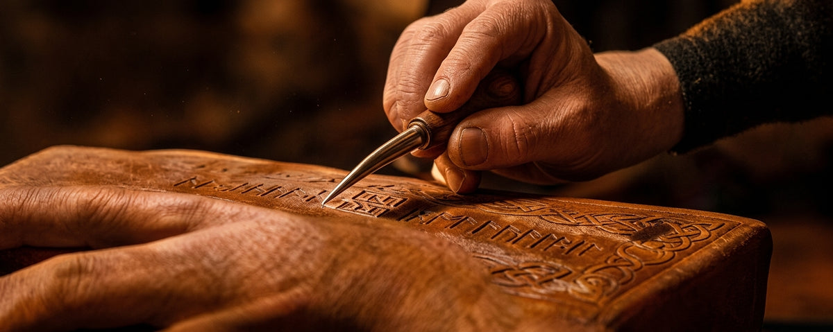 Craftsperson working by hand on leather
