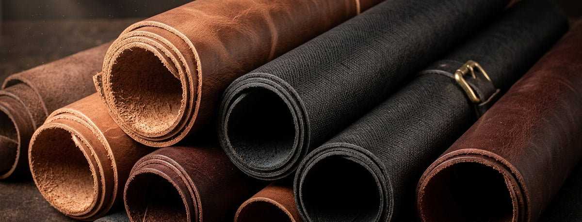 Premium leather hides in rich brown tones