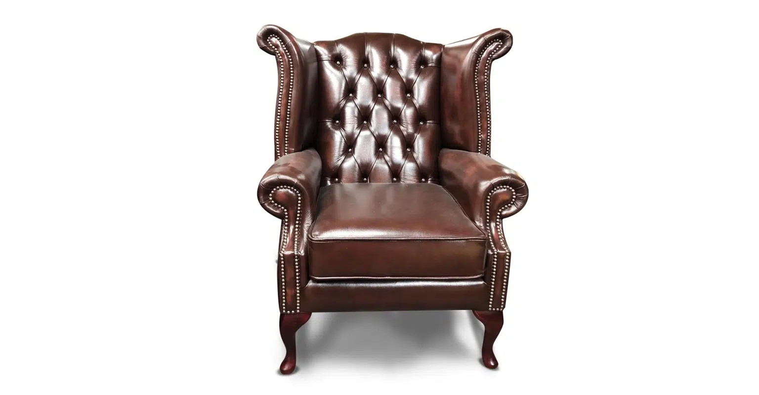 Chesterfield Tudor High-Back Armchair in Antique Brown leather