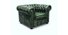 Chesterfield Tudor Low-Back Armchair in Antique Green leather