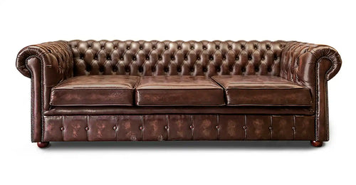 Chesterfield Tudor 4-Seater Sofa in Antique Brown leather