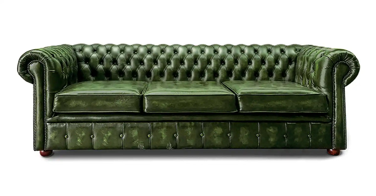 Chesterfield Tudor 4-Seater Sofa in Antique Green leather