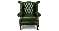 Chesterfield Tudor High-Back Armchair in Antique Green leather