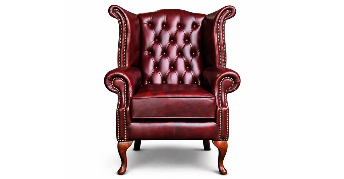 Chesterfield Tudor High-Back Armchair in Antique Rosso leather