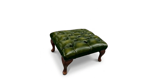 Chesterfield Queen Anne Footstool in Antique Green leather