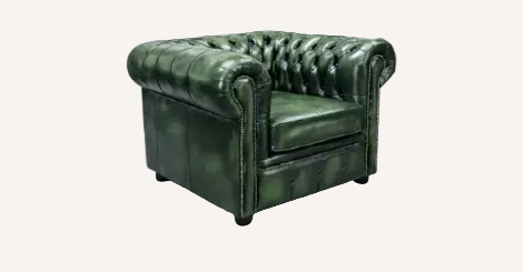 Green leather armchair on a white background