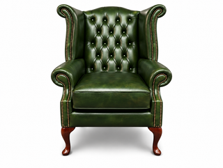 Antique Green Chesterfield Tudor High Back Armchair, front view