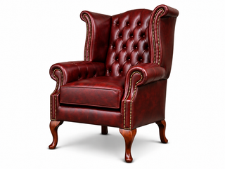 Antique Rosso Chesterfield Tudor High Back Armchair, three-quarter view