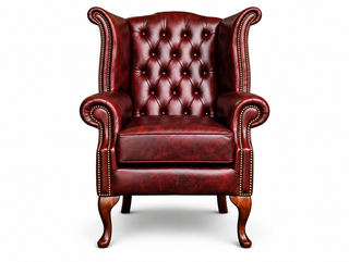 Antique Rosso Chesterfield Tudor High Back Armchair, front view