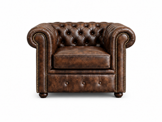 Antique Brown Chesterfield Tudor Low Back Armchair, front view