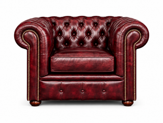Antique Rosso Chesterfield Tudor Low Back Armchair, front view