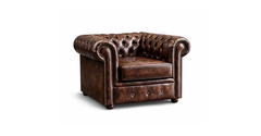 Chesterfield Tudor Low-Back Armchair in Antique Brown leather