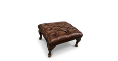 Chesterfield Queen Anne Footstool in Antique Brown leather